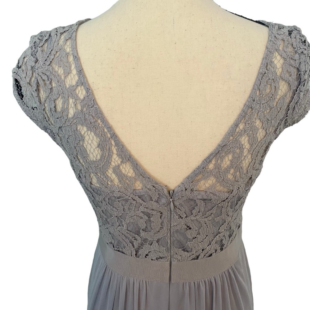 Adrianna Papell Lace Illusion Dress Gray / Silver Sz 6 Gown Beaded Waist Tulle - Picture 9 of 15